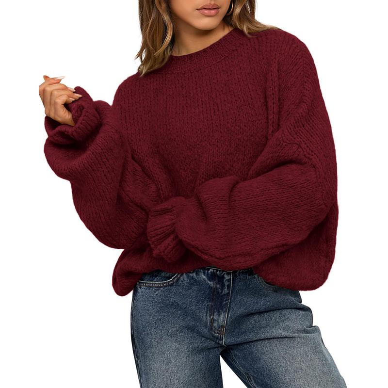 Women's Oversized Sweater Crewneck Long Sleeve Fuzzy Knit Chunky Pullover Sweaters