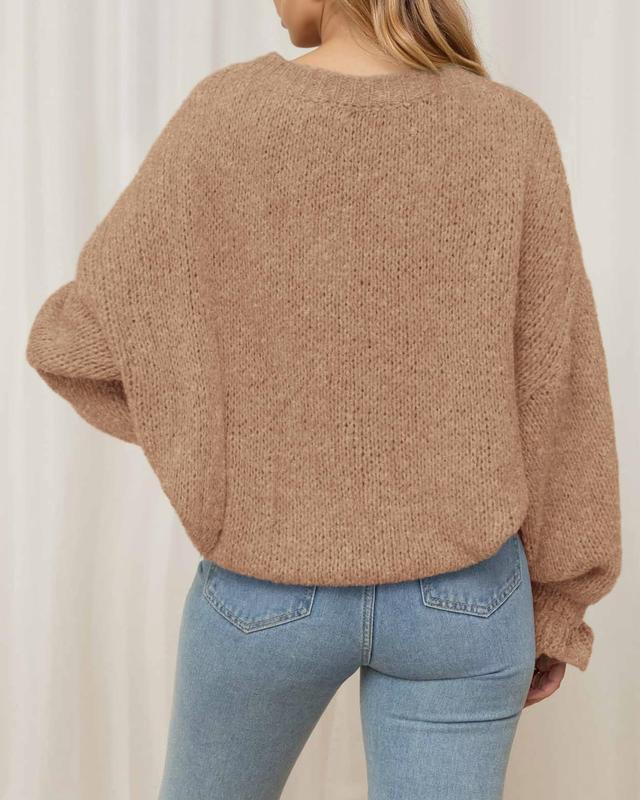Women's Oversized Sweater Crewneck Long Sleeve Fuzzy Knit Chunky Pullover Sweaters
