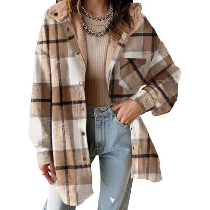 Dokotoo Women's Flannel Hooded Plaid 2025 Shacket Thick Coat Winter Coat for Warmth Button down Warm and Fuzzy Fleece Jacket