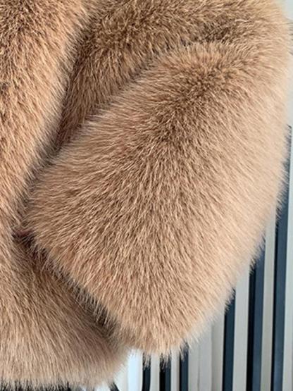 Women's Solid Color Hooded Faux Fur Coat Jackets, Casual Long Sleeve Thermal Outerwear for Fall & Winter, Women's Clothing for Daily Wear