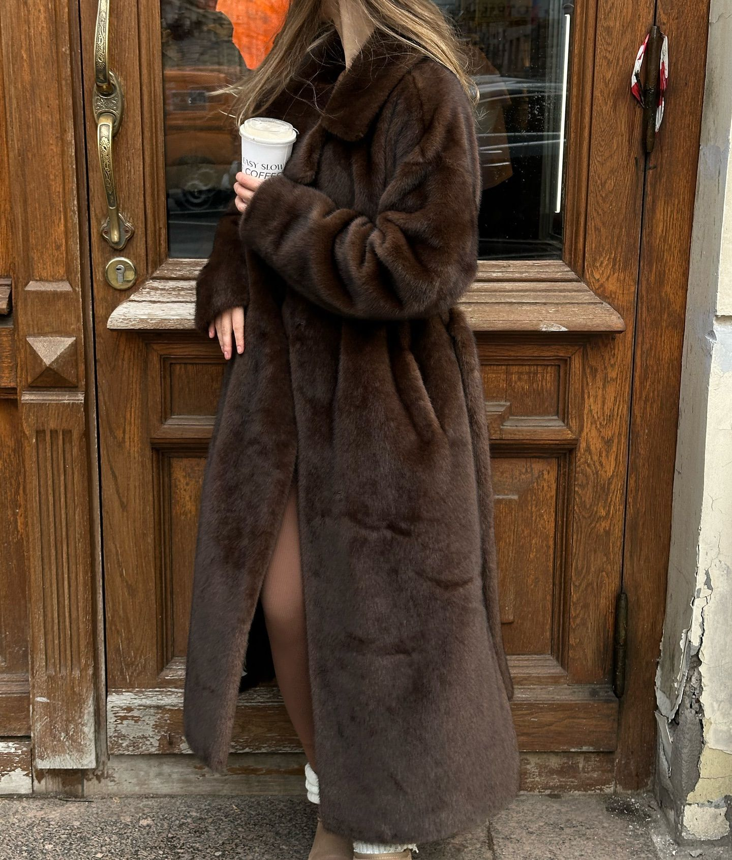 Women's Solid Color Open Front Faux Fur Coat, Elegant Long Sleeve Waterfall Collar Casual Outerwear for Fall & Winter, Women's Clothing for Daily Wear,  Clothing for Women