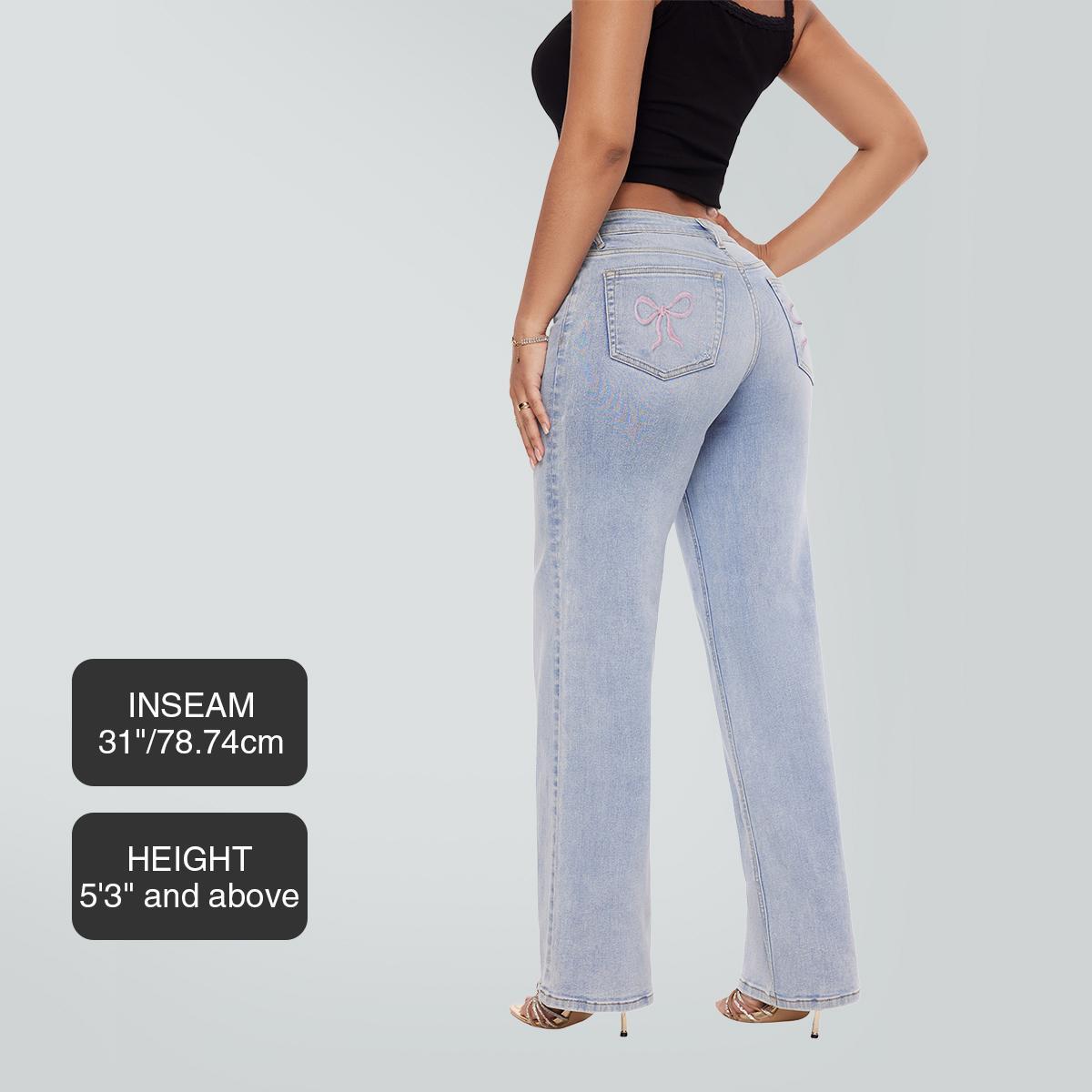 Mid-low Rise Baggy Jeans Stretchy Wide Leg for Women