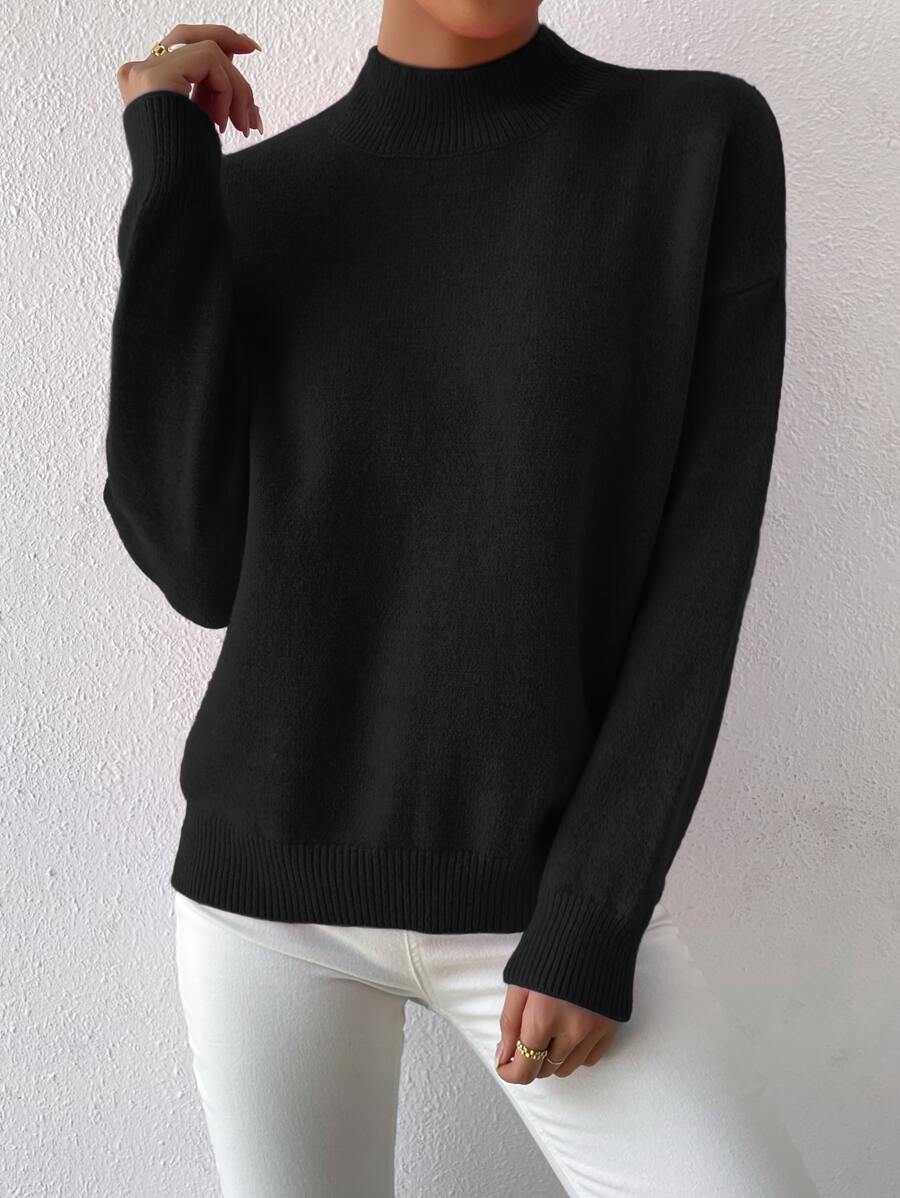 Women's Casual Loose Fit Drop Shoulder Long Sleeve Solid Color Sweater