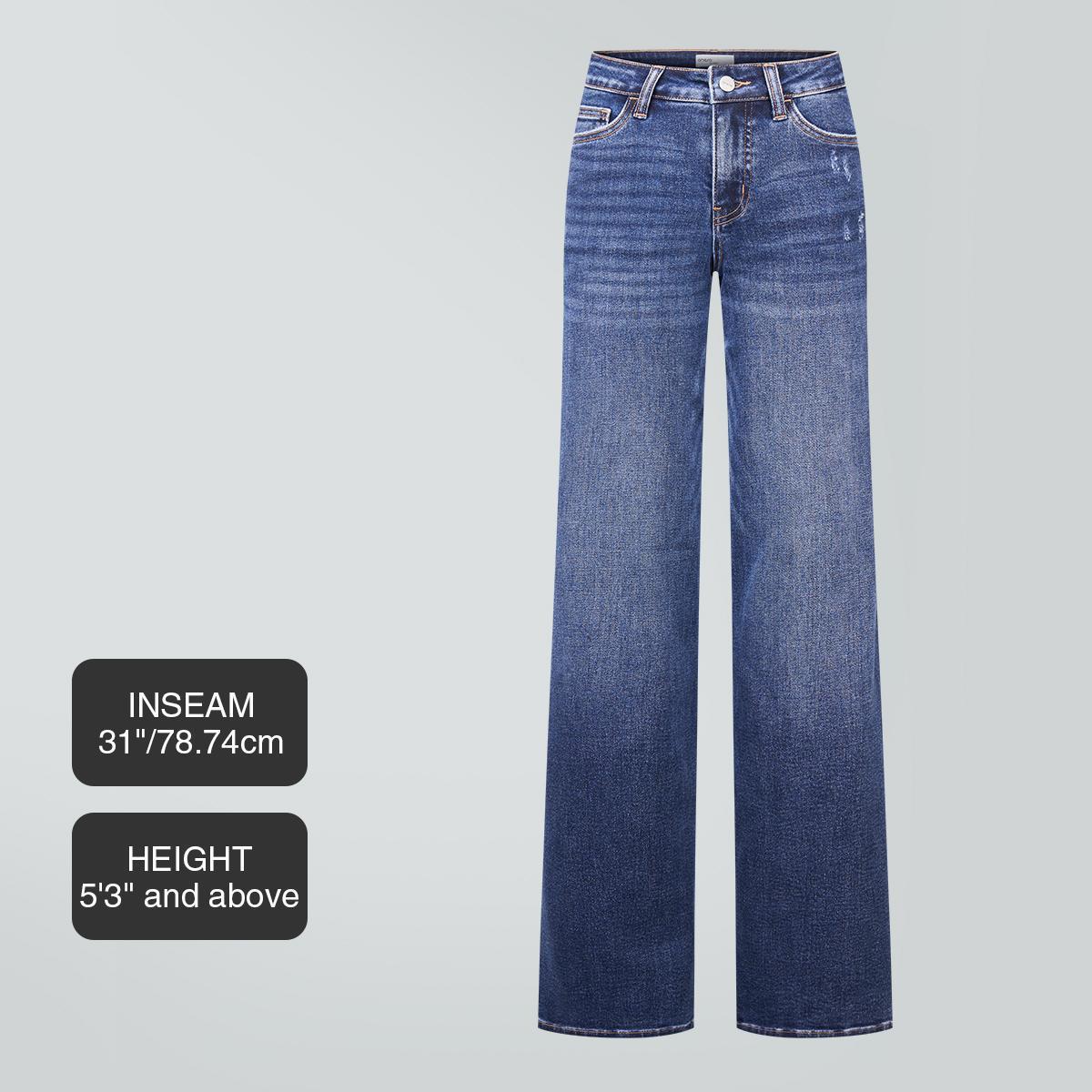 Mid-low Rise Baggy Jeans Stretchy Wide Leg for Women