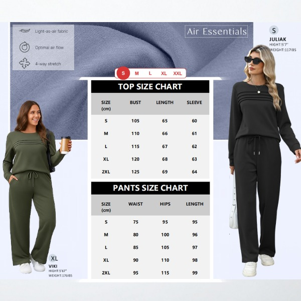 Women’s Crew Neck Lounge Set - Soft Cotton Top & Drawstring Pants