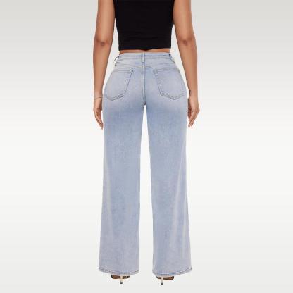 Mid-low Rise Baggy Jeans Stretchy Wide Leg for Women