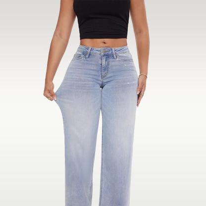 Mid-low Rise Baggy Jeans Stretchy Wide Leg for Women