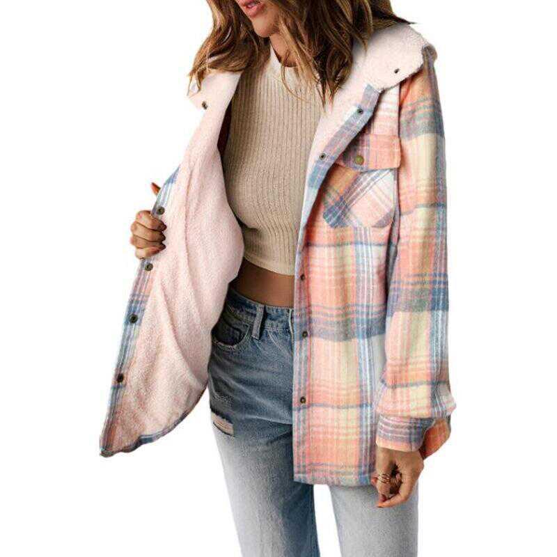 Plaid Jacket Hooded Coat Flannel Hoodies Casual Mufti Clothes Autumn Winter New Style Retro