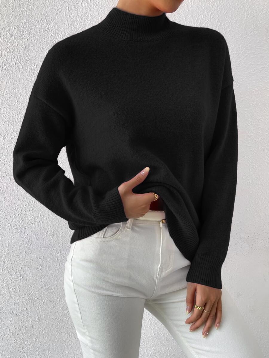 Women's Casual Loose Fit Drop Shoulder Long Sleeve Solid Color Sweater