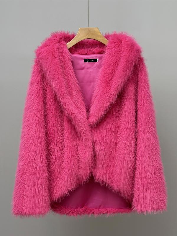 Women's Solid Color Hooded Faux Fur Coat Jackets, Casual Long Sleeve Thermal Outerwear for Fall & Winter, Women's Clothing for Daily Wear