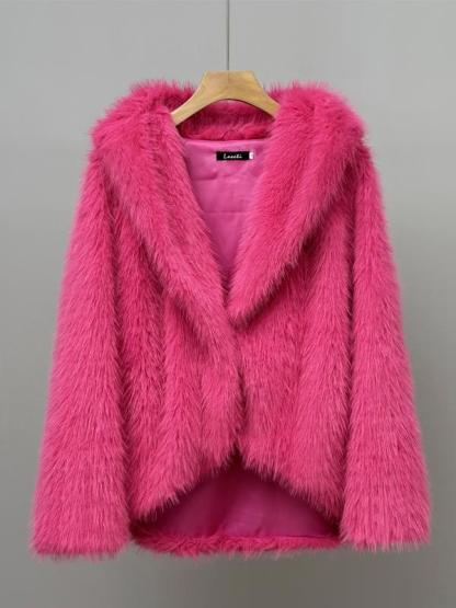 Women's Solid Color Hooded Faux Fur Coat Jackets, Casual Long Sleeve Thermal Outerwear for Fall & Winter, Women's Clothing for Daily Wear