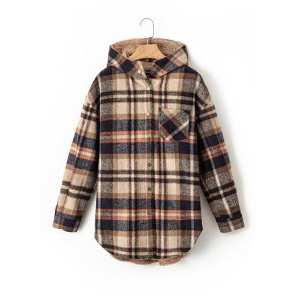 Dokotoo Women's Flannel Hooded Plaid 2025 Shacket Thick Coat Winter Coat for Warmth Button down Warm and Fuzzy Fleece Jacket