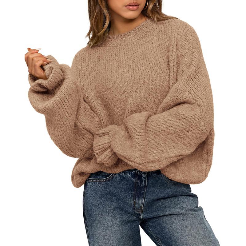 Women's Oversized Sweater Crewneck Long Sleeve Fuzzy Knit Chunky Pullover Sweaters