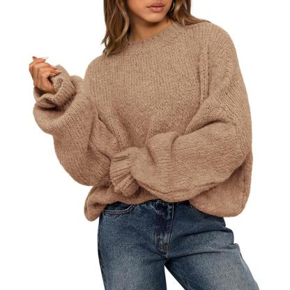 Women's Oversized Sweater Crewneck Long Sleeve Fuzzy Knit Chunky Pullover Sweaters