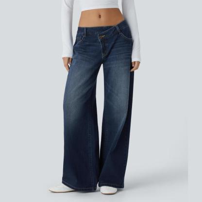 Halara Flex Asymmetric Low Rise Zipper Pockets Baggy Wide Leg Washed Casual Jeans # TikTokShopBlackFriday # TikTokShopCyber Monday