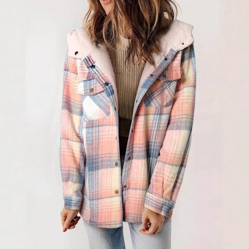 Plaid Jacket Hooded Coat Flannel Hoodies Casual Mufti Clothes Autumn Winter New Style Retro