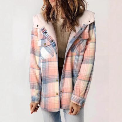 Plaid Jacket Hooded Coat Flannel Hoodies Casual Mufti Clothes Autumn Winter New Style Retro