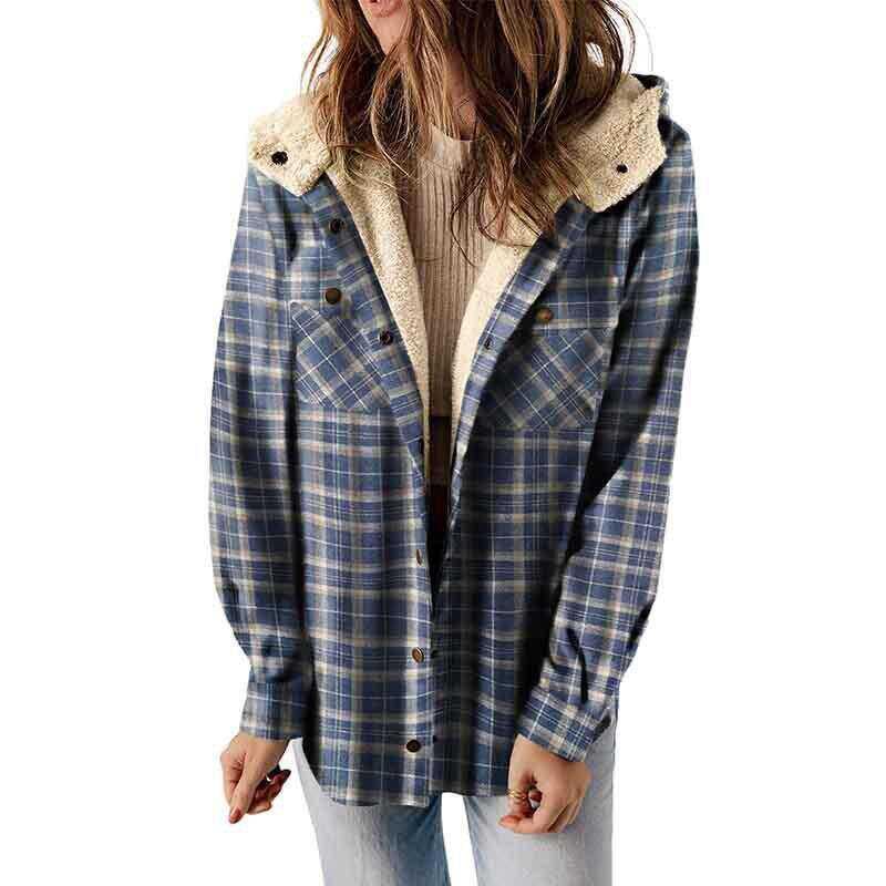 Plaid Jacket Hooded Coat Flannel Hoodies Casual Mufti Clothes Autumn Winter New Style Retro