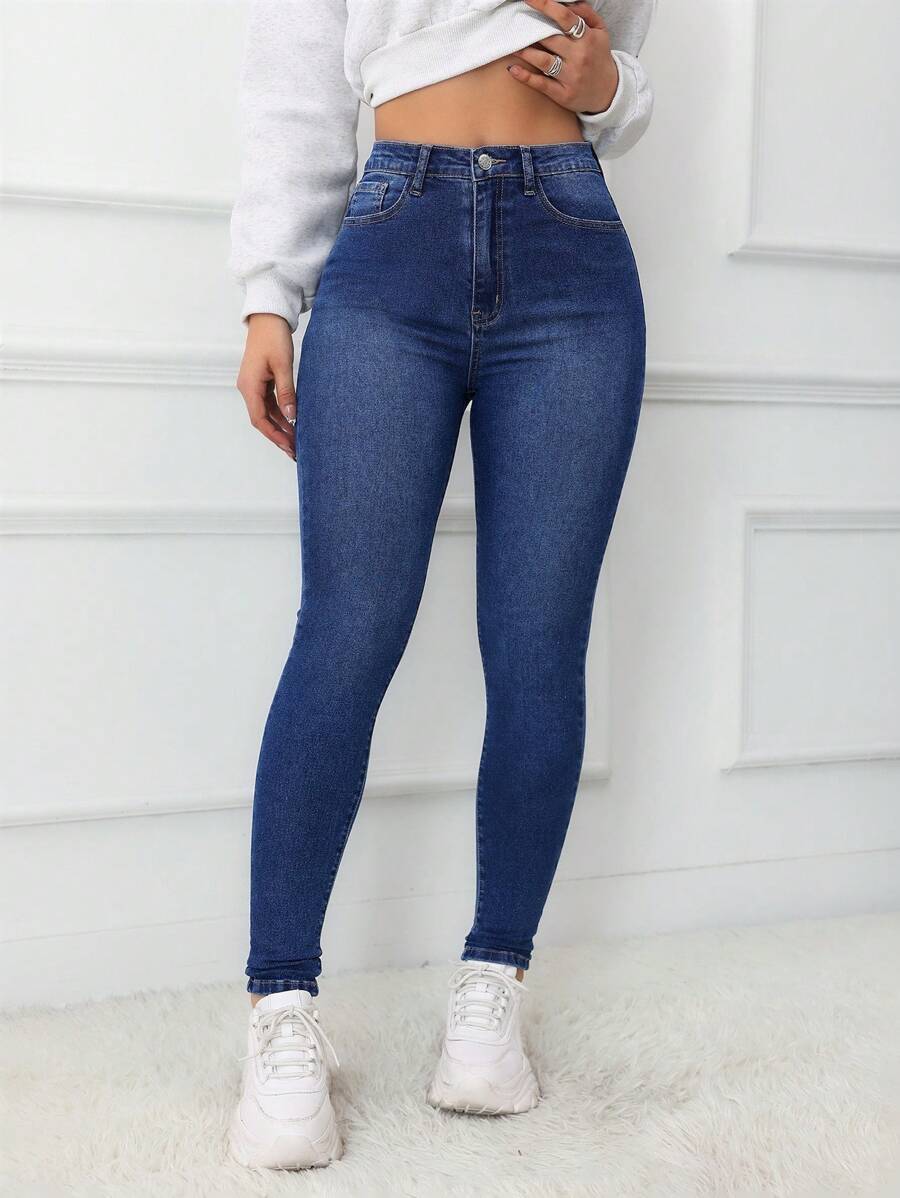 Women's Front Button Multi-Pocket Casual Denim Pants, Daily Wear
