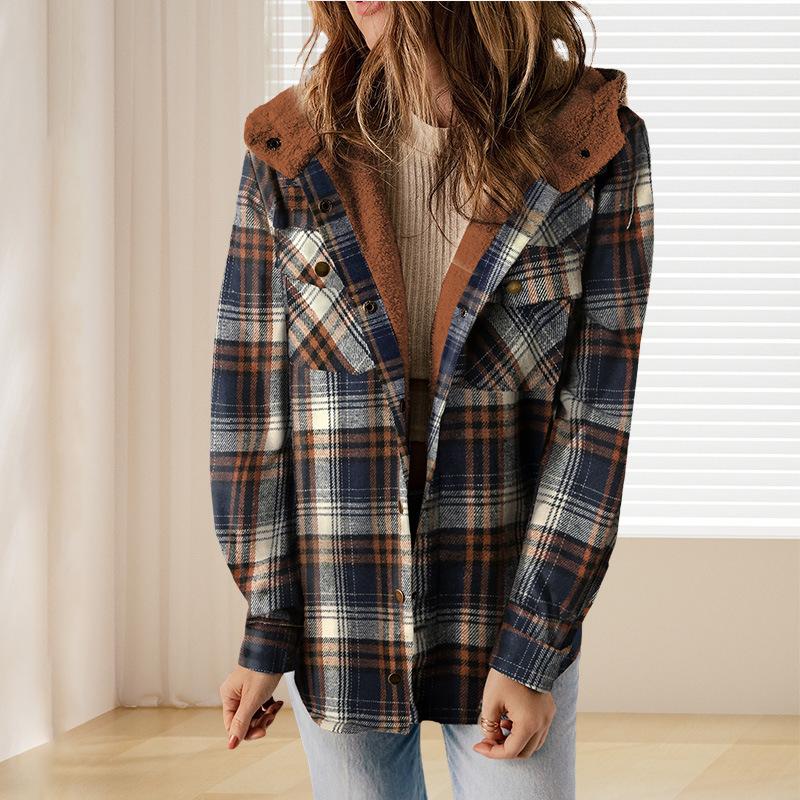 Plaid Jacket Hooded Coat Flannel Hoodies Casual Mufti Clothes Autumn Winter New Style Retro