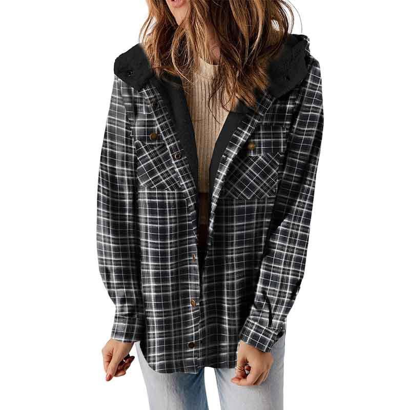 Plaid Jacket Hooded Coat Flannel Hoodies Casual Mufti Clothes Autumn Winter New Style Retro