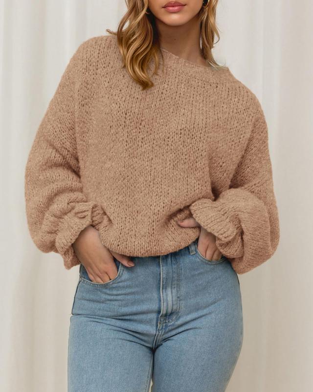 Women's Oversized Sweater Crewneck Long Sleeve Fuzzy Knit Chunky Pullover Sweaters