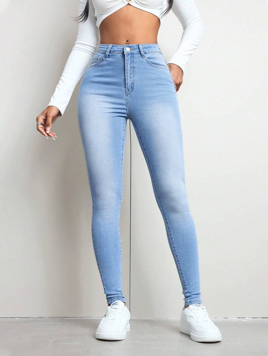 Women's Front Button Multi-Pocket Casual Denim Pants, Daily Wear