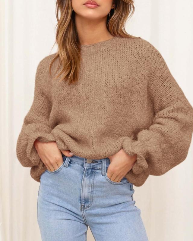Women's Oversized Sweater Crewneck Long Sleeve Fuzzy Knit Chunky Pullover Sweaters