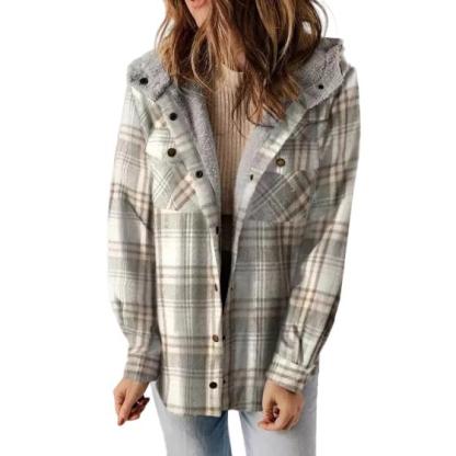 Plaid Jacket Hooded Coat Flannel Hoodies Casual Mufti Clothes Autumn Winter New Style Retro