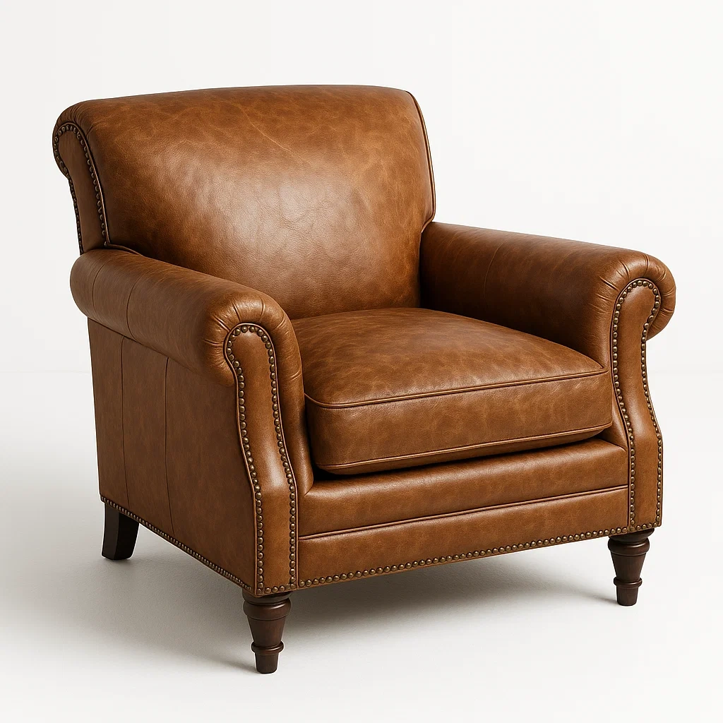 Poltrona in pelle con gambe in legno,90x95x85 cm-Snoozinova