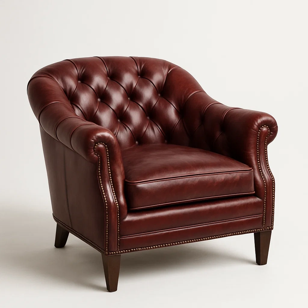 Poltrona in pelle con gambe in legno,89x94x90 cm-Snoozinova