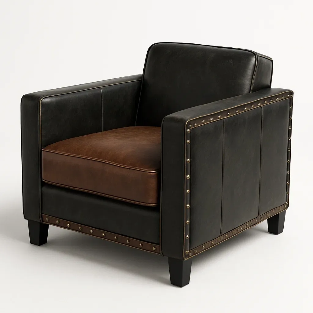 Poltrona in pelle PU con borchie e struttura in legno-Snoozinova