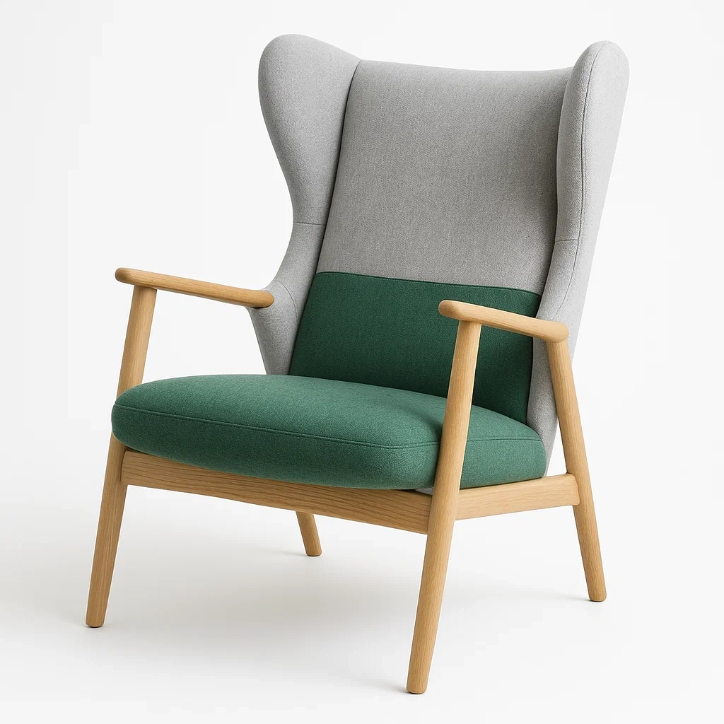 Poltrona wingback in legno di faggio con rivestimento tessile-Snoozinova