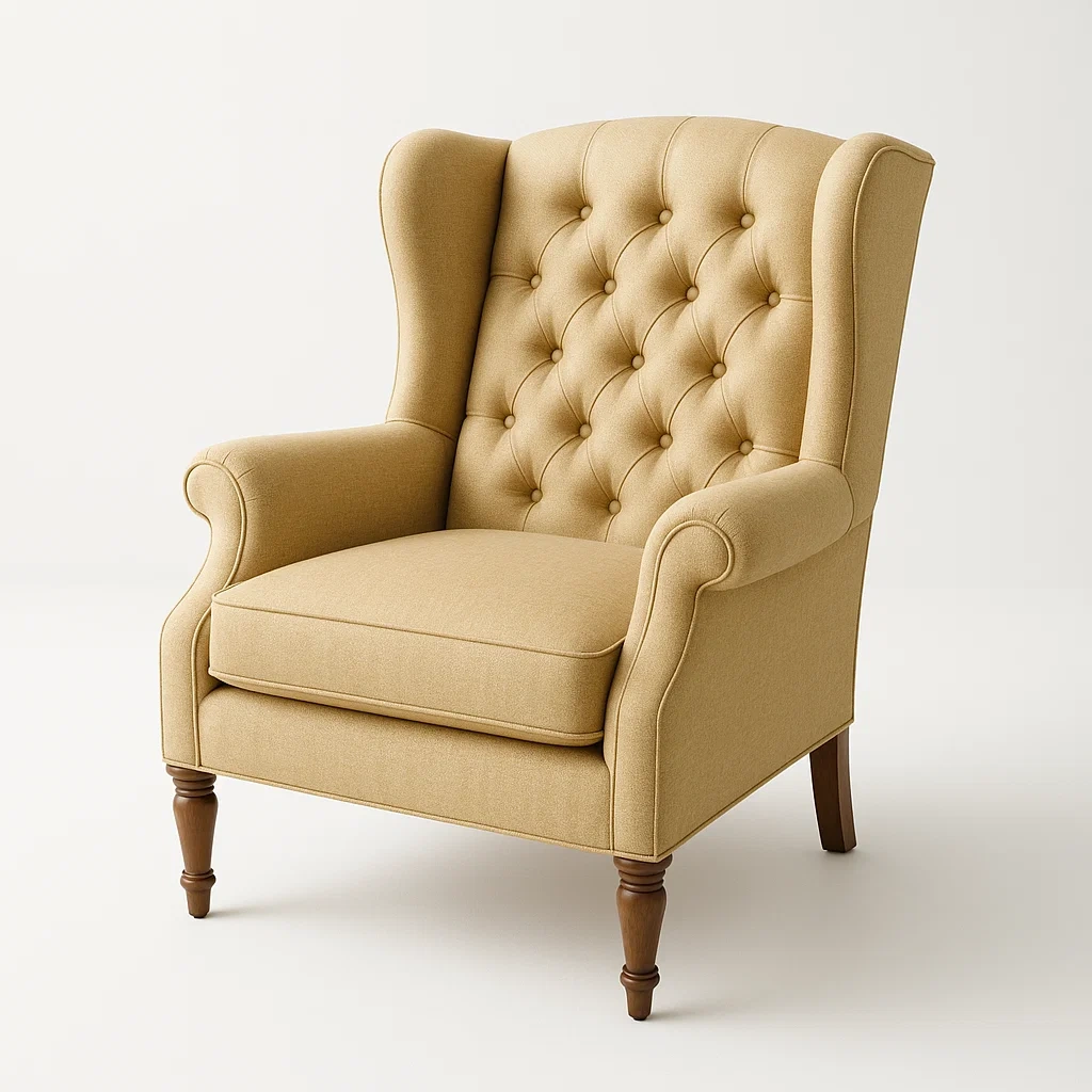 Poltrona wingback in tessuto con gambe in legno,105x85x95 cm-Snoozinova