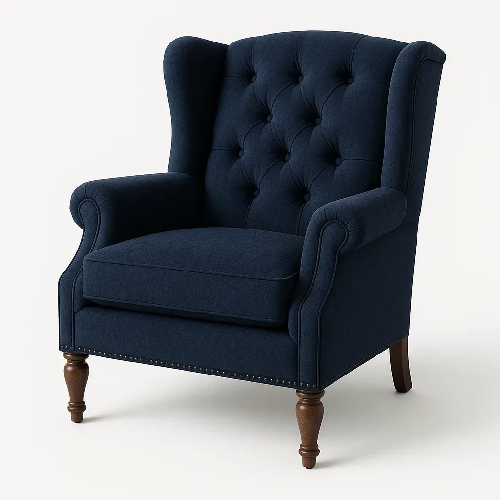 Poltrona wingback in tessuto con gambe in legno,105x80x91 cm-Snoozinova