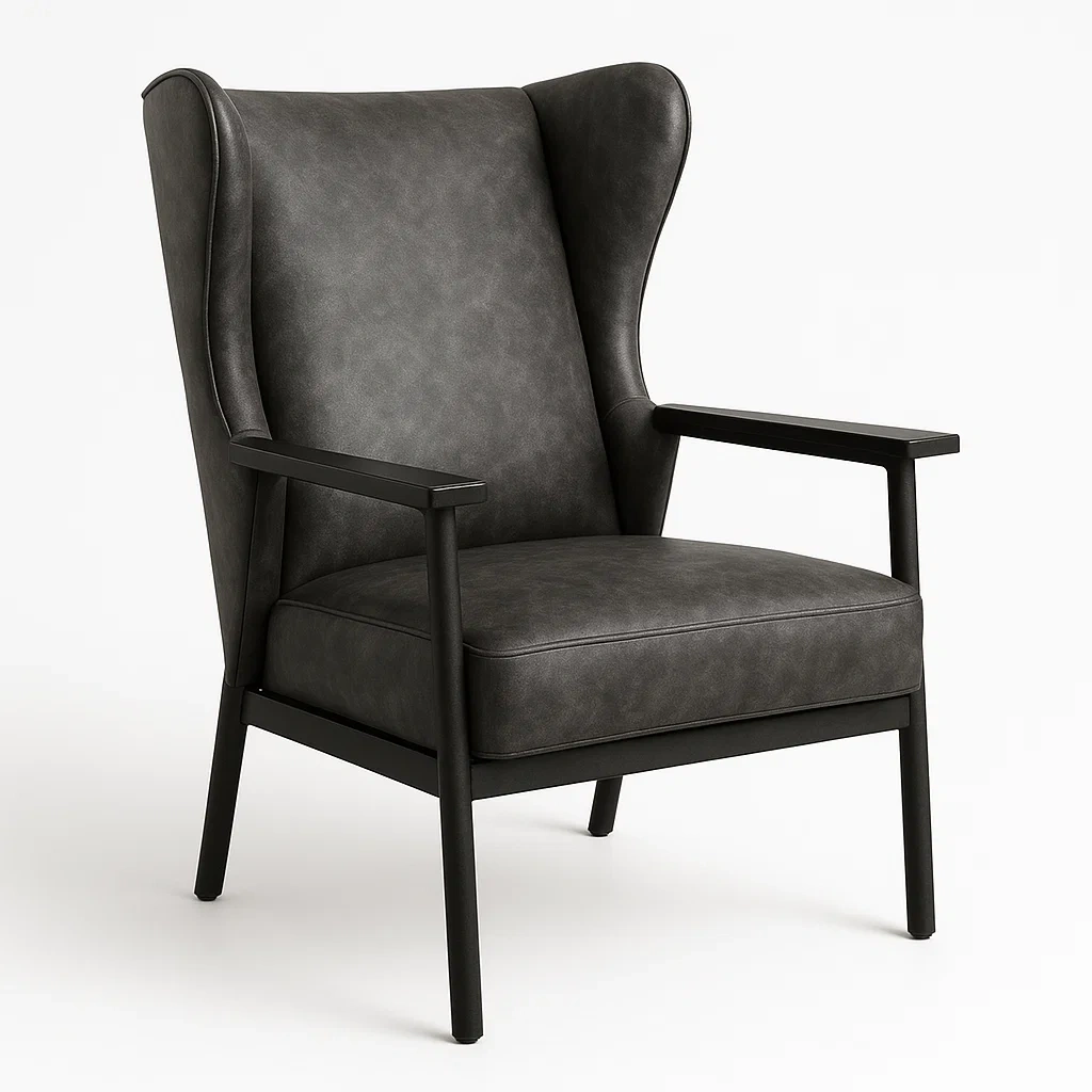 Poltrona wingback in pelle con struttura in metallo-Snoozinova