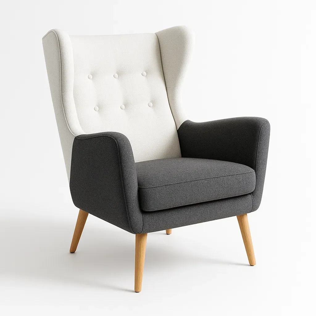 Poltrona wingback in tessuto con gambe in legno,100x85x75 cm-Snoozinova