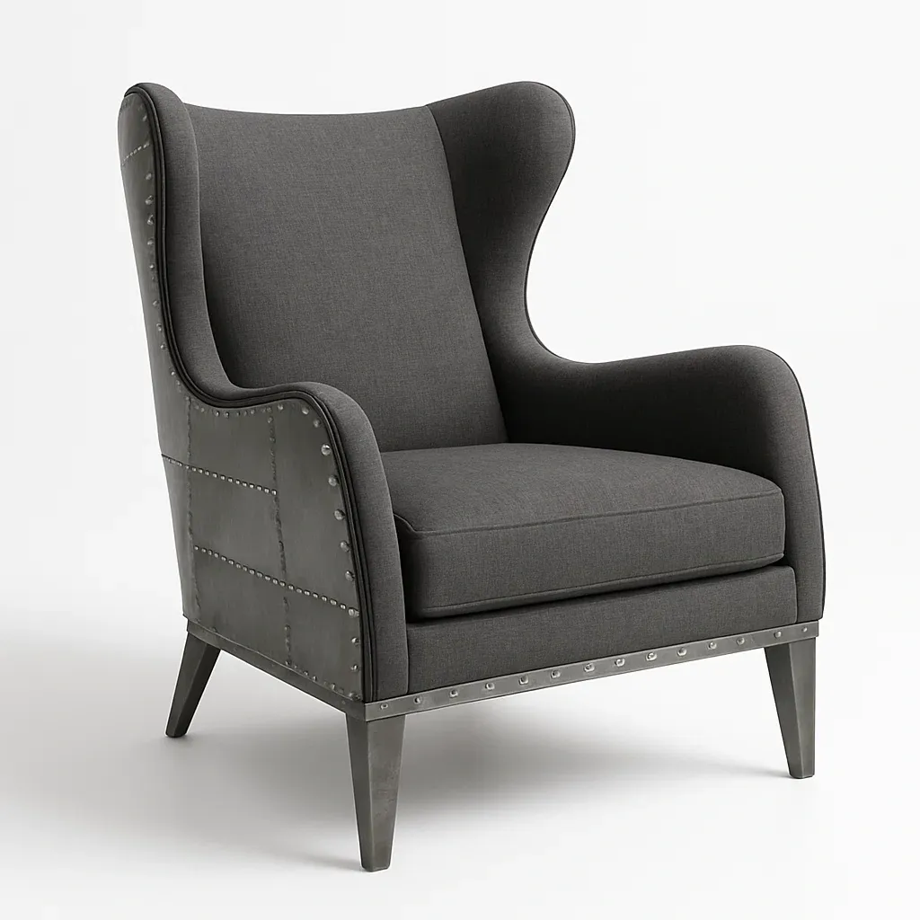 Poltrona wingback in tessuto con struttura in metallo e bottoni-Snoozinova