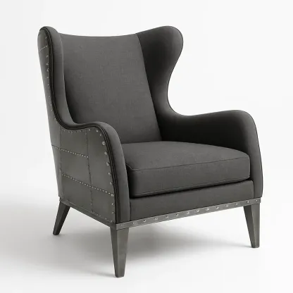 Poltrona wingback in tessuto con struttura in metallo e bottoni-Snoozinova