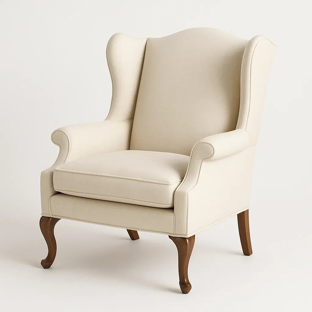 Poltrona wingback in lino e legno-Snoozinova