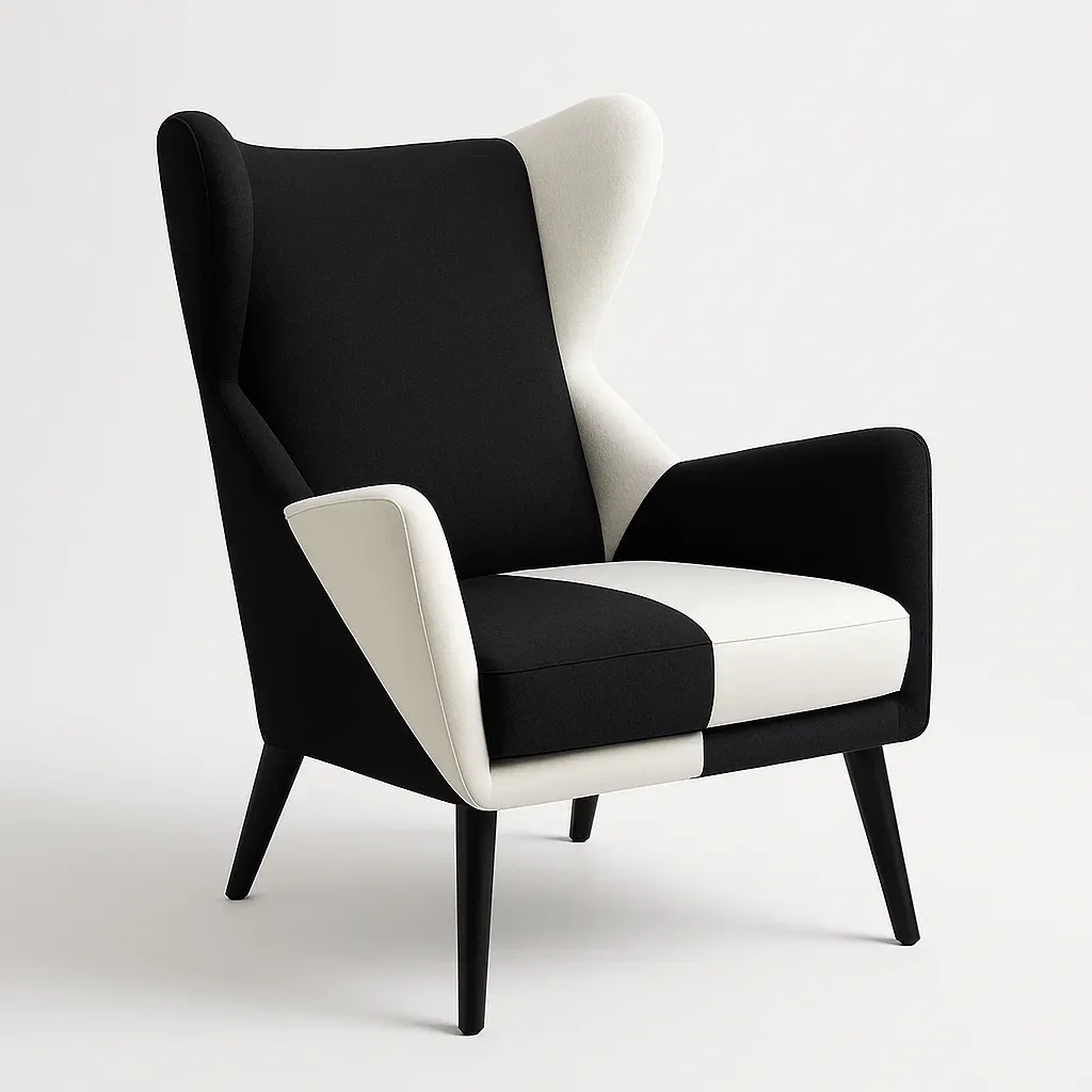 Poltrona wingback in tessuto e legno-Snoozinova