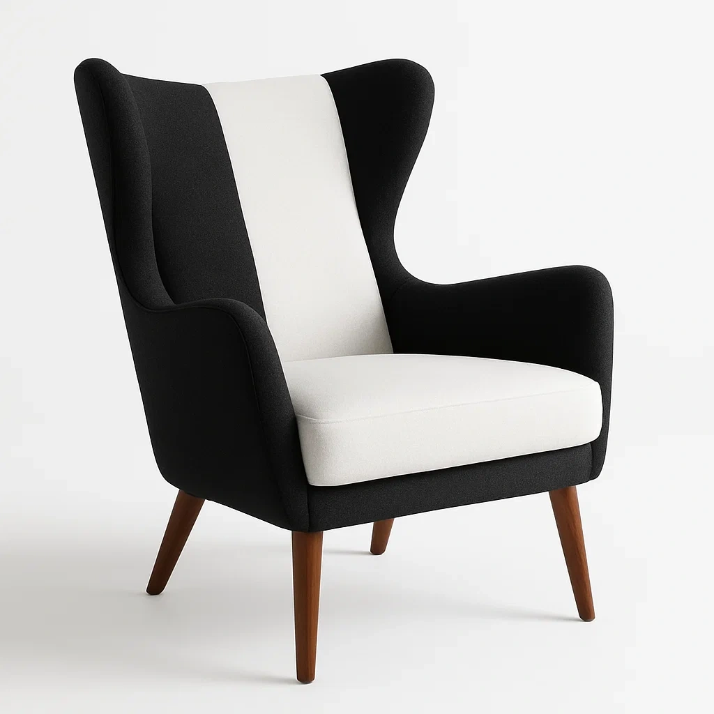 Poltrona wingback in tessuto con gambe in legno,80x75x105 cm-Snoozinova