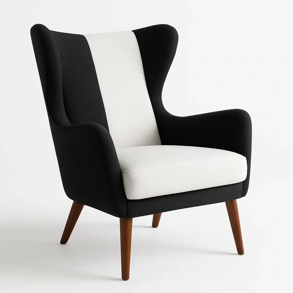 Poltrona wingback in tessuto con gambe in legno,80x75x105 cm-Snoozinova