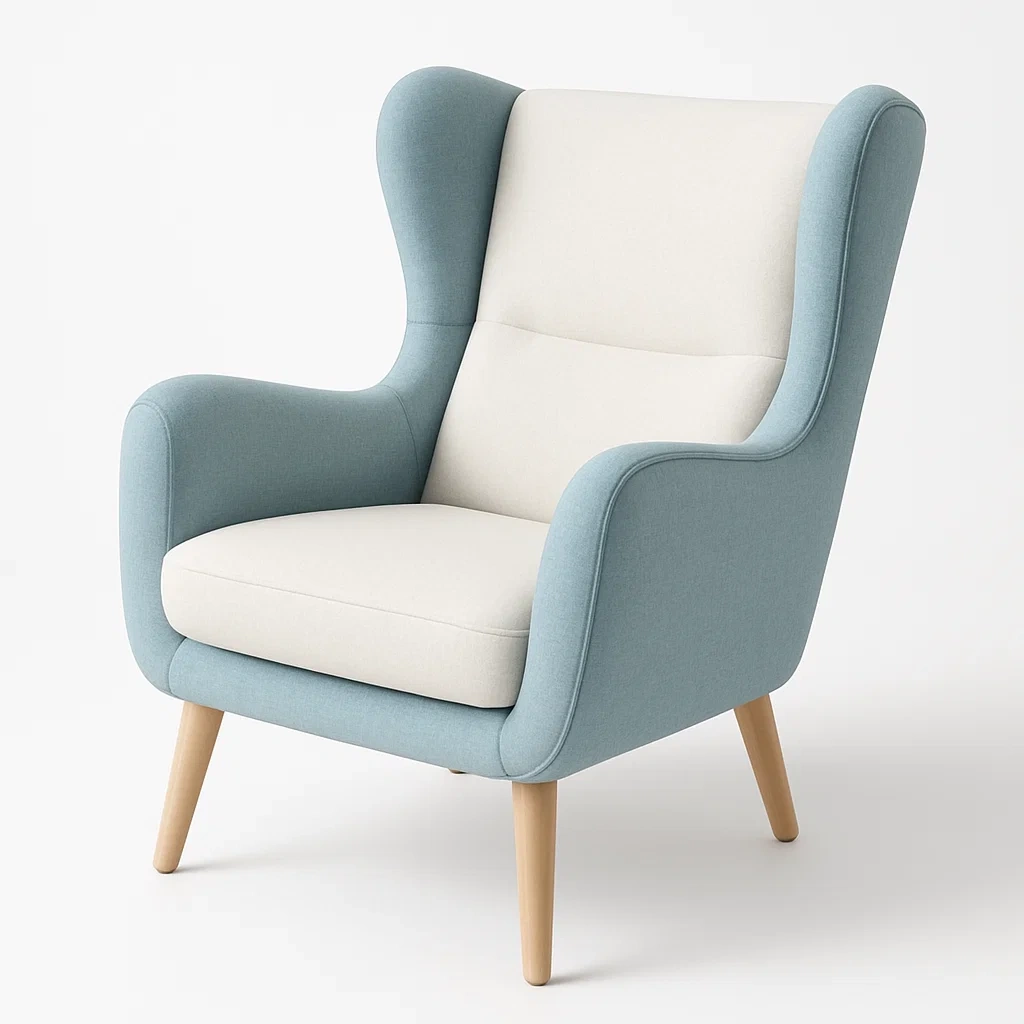 Poltrona wingback in tessuto con struttura in legno-Snoozinova