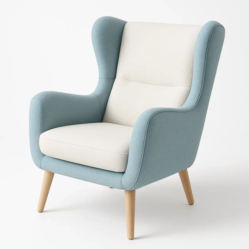 Poltrona wingback in tessuto con struttura in legno-Snoozinova