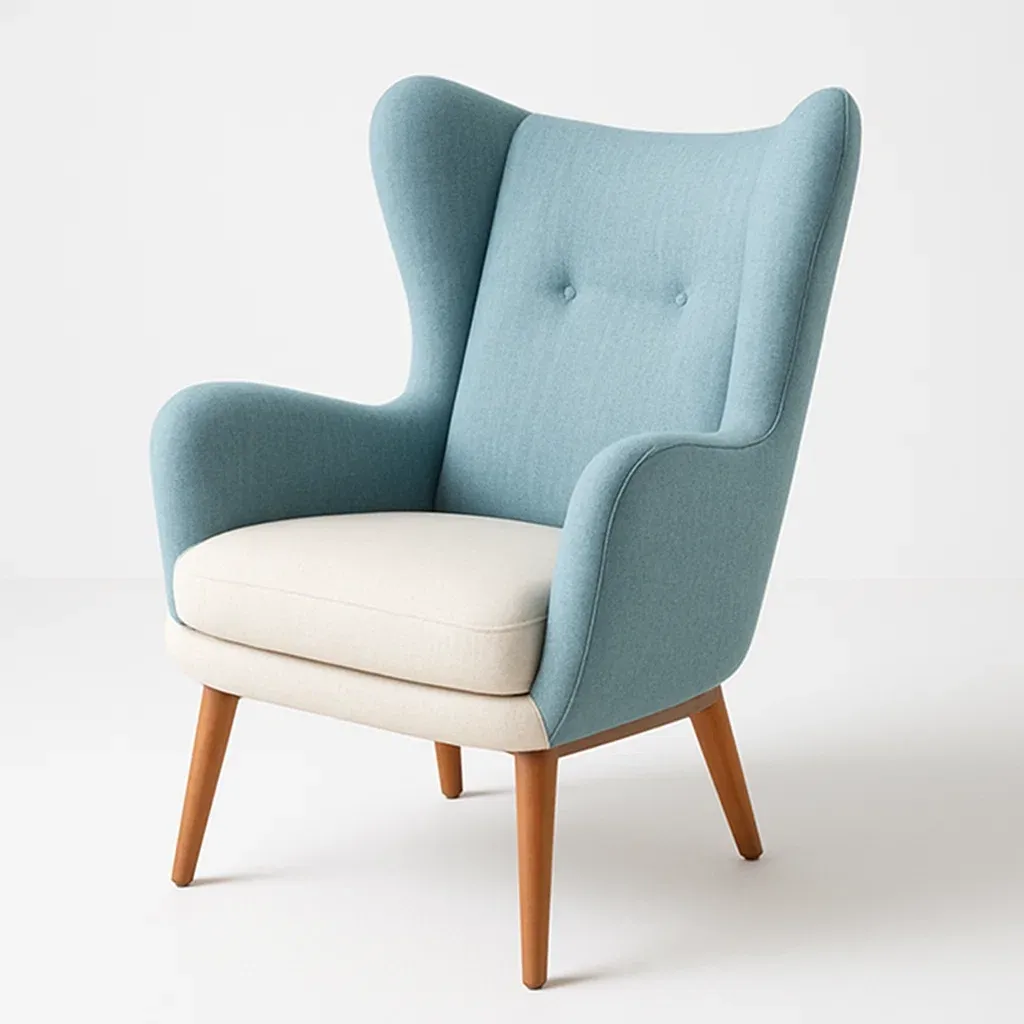 Poltrona wingback in tessuto con gambe in legno-Snoozinova