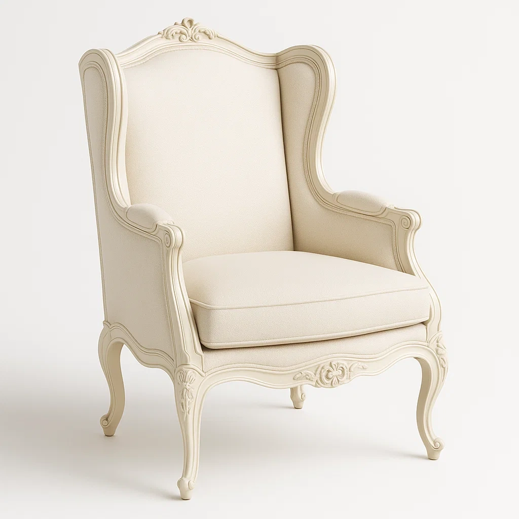 Poltrona wingback in legno e cotone-Snoozinova
