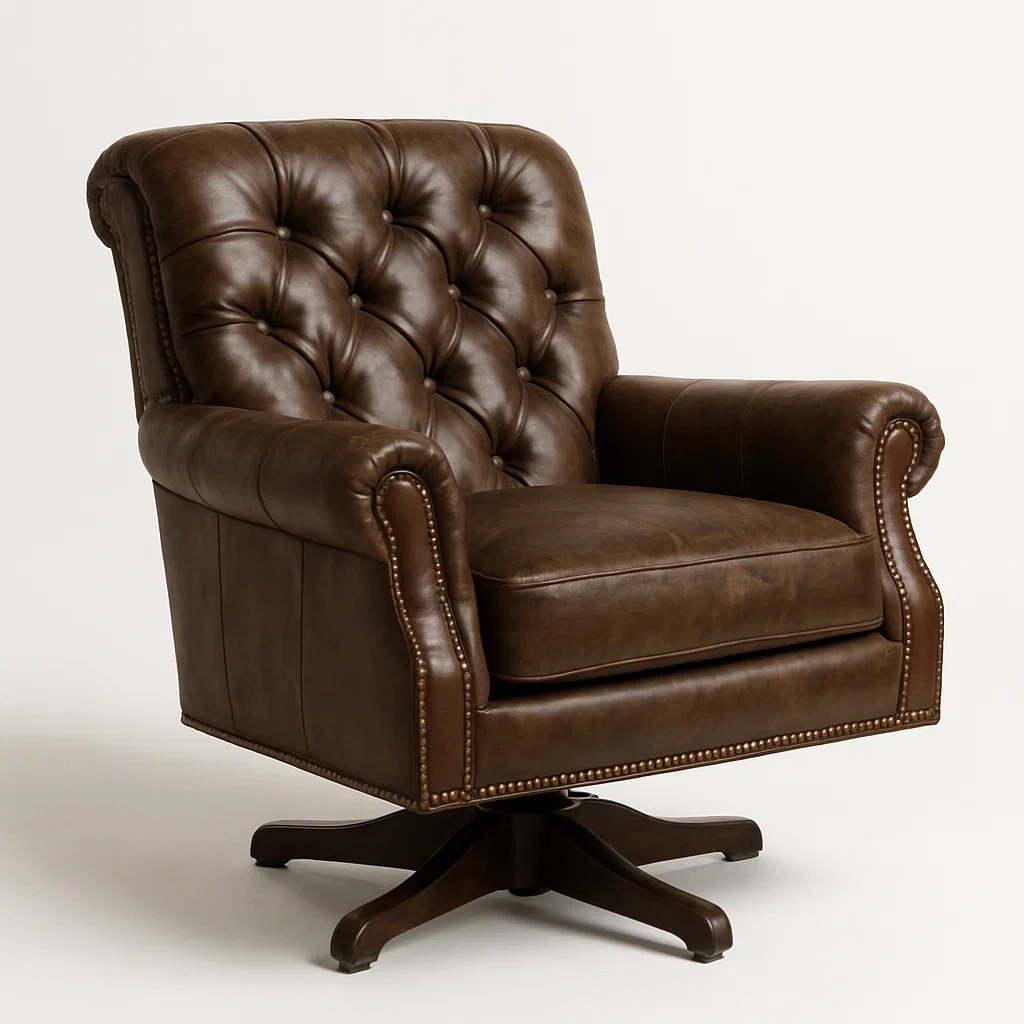 Poltrona girevole in pelle e legno massello-Snoozinova