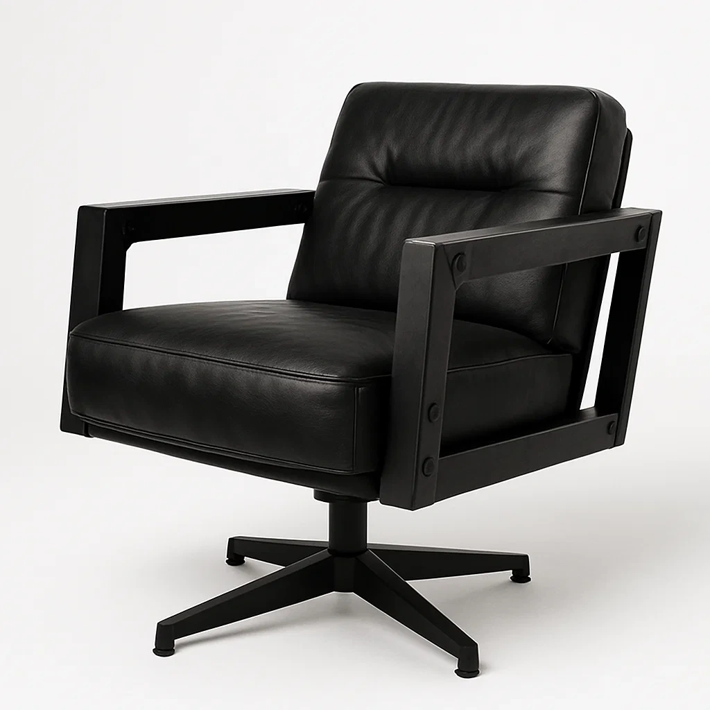 Poltrona girevole in pelle con base in metallo-Snoozinova