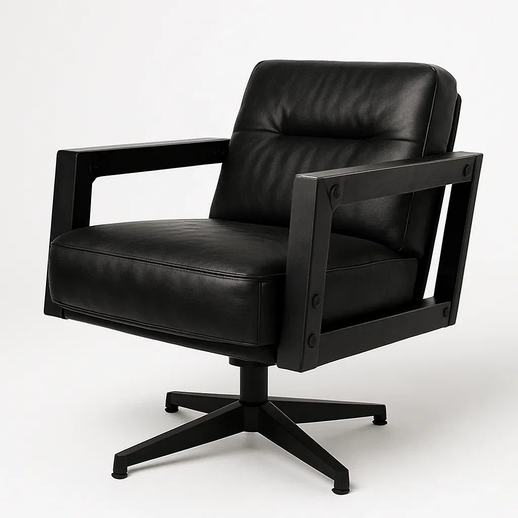 Poltrona girevole in pelle con base in metallo-Snoozinova